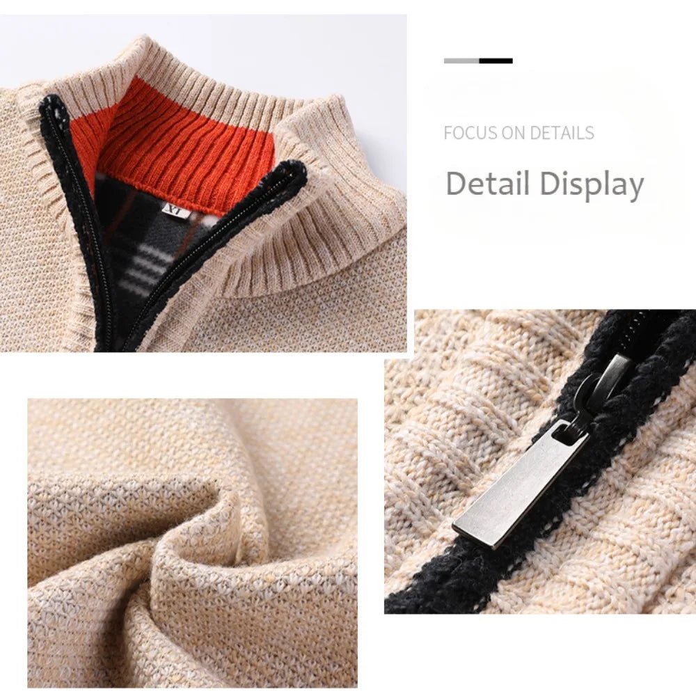 Men's Stand-up Collar Knit Sweater Autumn Winter New Cardigan Tops Korean Slim Solid Color Sweatercoat Jacket - Chrissy's Eye