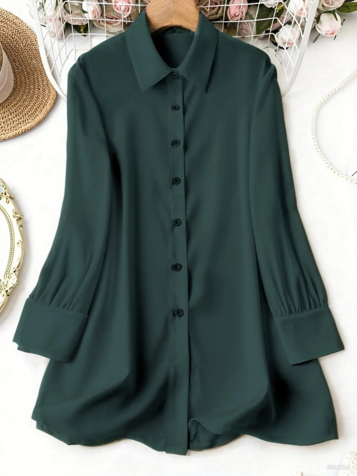 French High-End Style Plus-Size Casual Shirt | Loose Laid-Back, Silk-Like Lapel Long-Sleeve Blouse - Chrissy's Eye