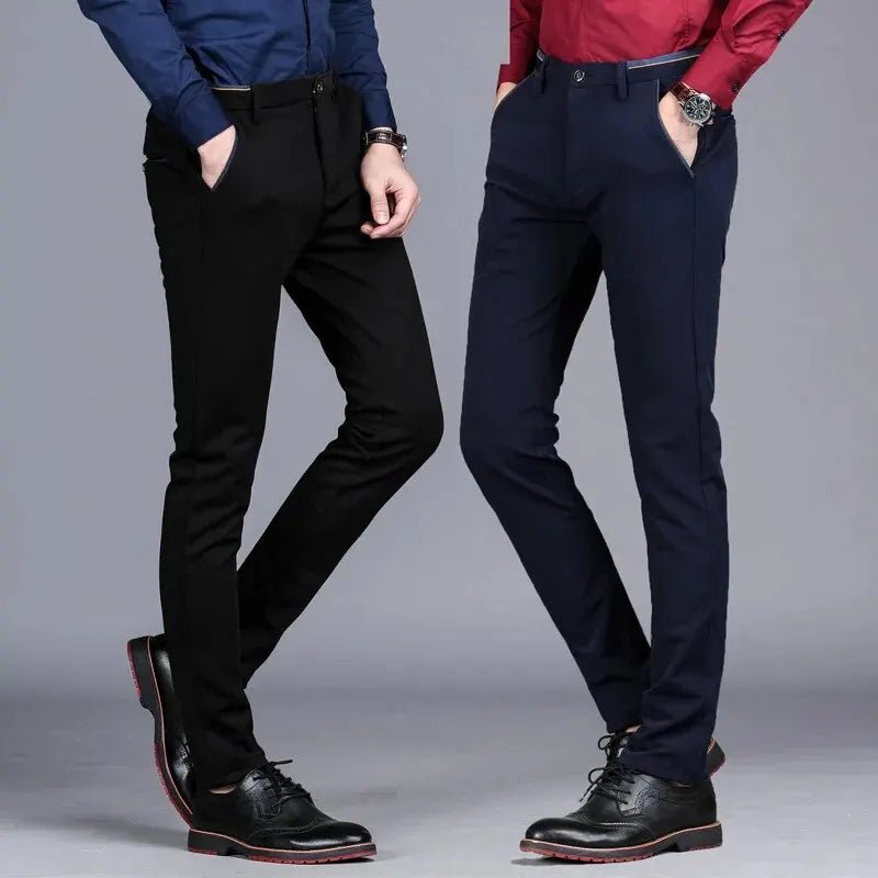 Men's Elastic Straight Pants Business Casual Long Suit Pants Male Formal Trousers Solid Colors Black BLue - Chrissy's Eye