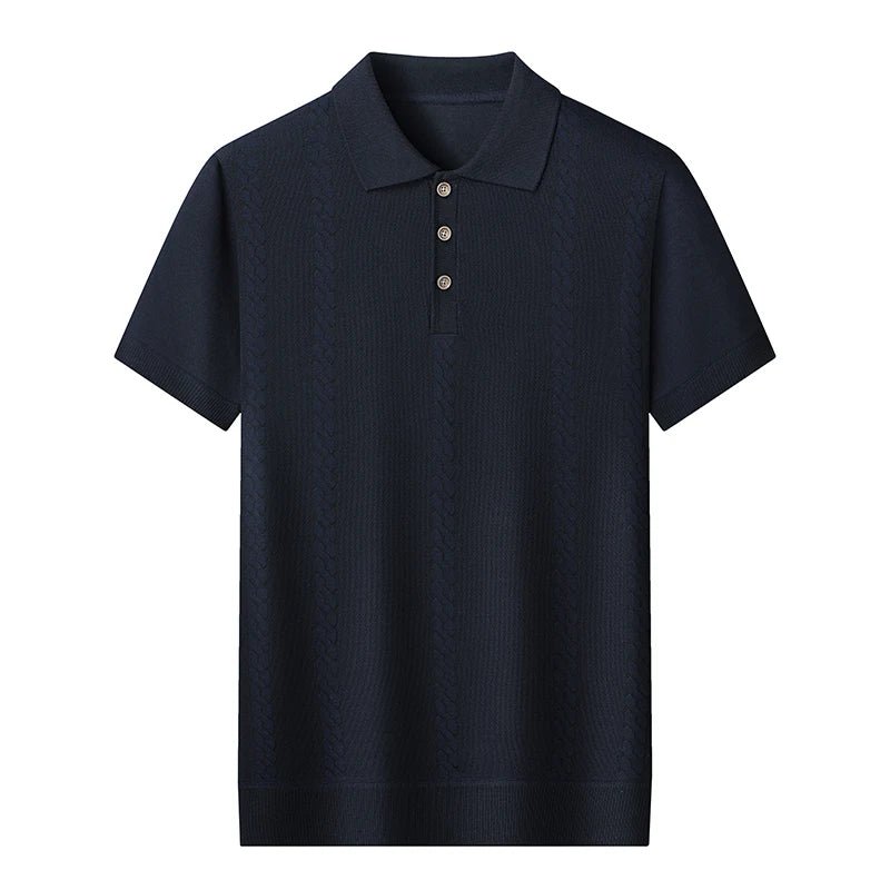 Mens Knit Polo Shirts Short Sleeve Textured Polo Shirt Casual Business Collared Button Shirts - Chrissy's Eye