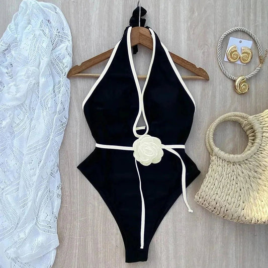 Floral One Piece Swimsuit New Halter Bandage Swimwear Women Swimsuit Bathing Suit Beachwear Monokini Female Swimming Suits - Chrissy's Eye