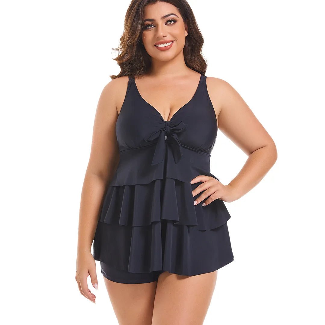 Women's Two Pieces Set Plus Size Tankini Swimsuits Ruffle Swim Tops And High Waist Shorts Bathing Suits Solid Swimwear - Chrissy's Eye