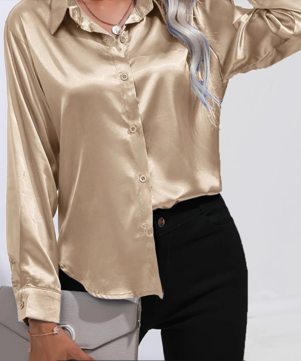 Plus Size Casual Women Silk Shirt 2025 New Fashion Loose Long Sleeve Button-Down Blouse Female Elegant Top Office Acetate Shirts - Chrissy's Eye