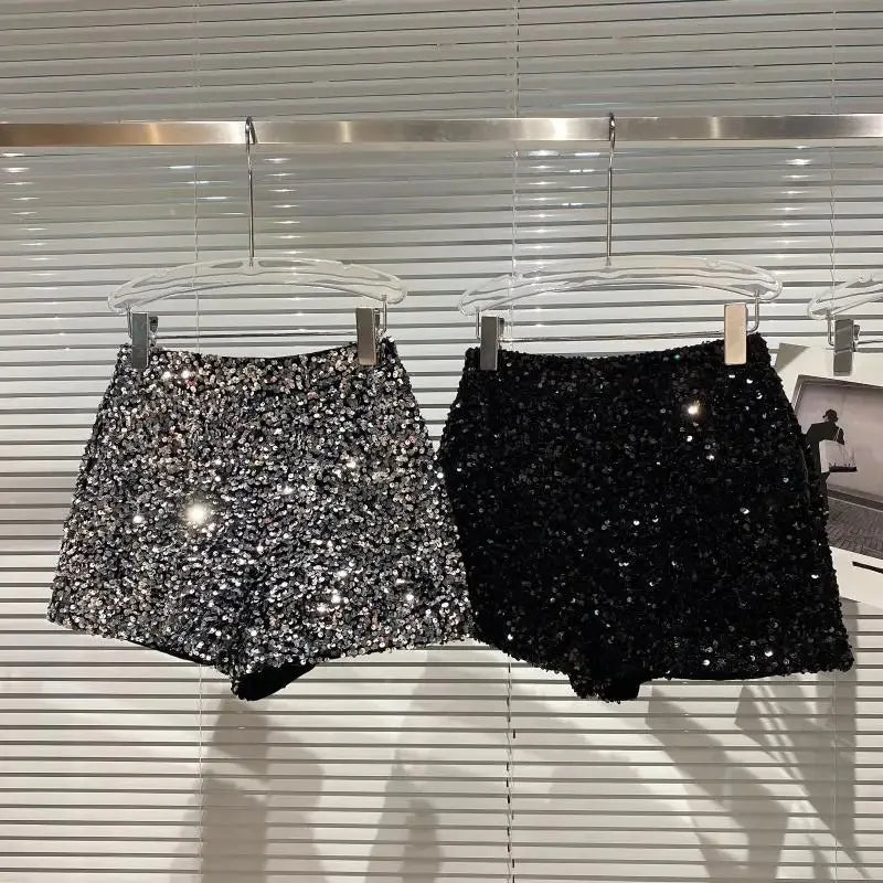 New Autumn Black Velvet Shorts Women Sequined Shiny Versatile Short Pants Clubwear Shorts Hot Pants High Street - Chrissy's Eye