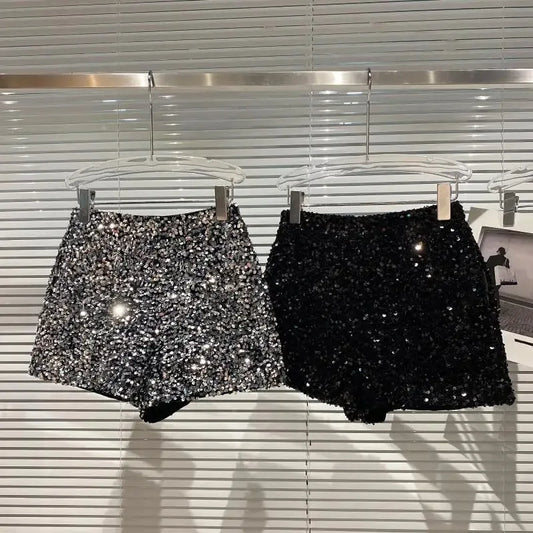 New Autumn Black Velvet Shorts Women Sequined Shiny Versatile Short Pants Clubwear Shorts Hot Pants High Street - Chrissy's Eye