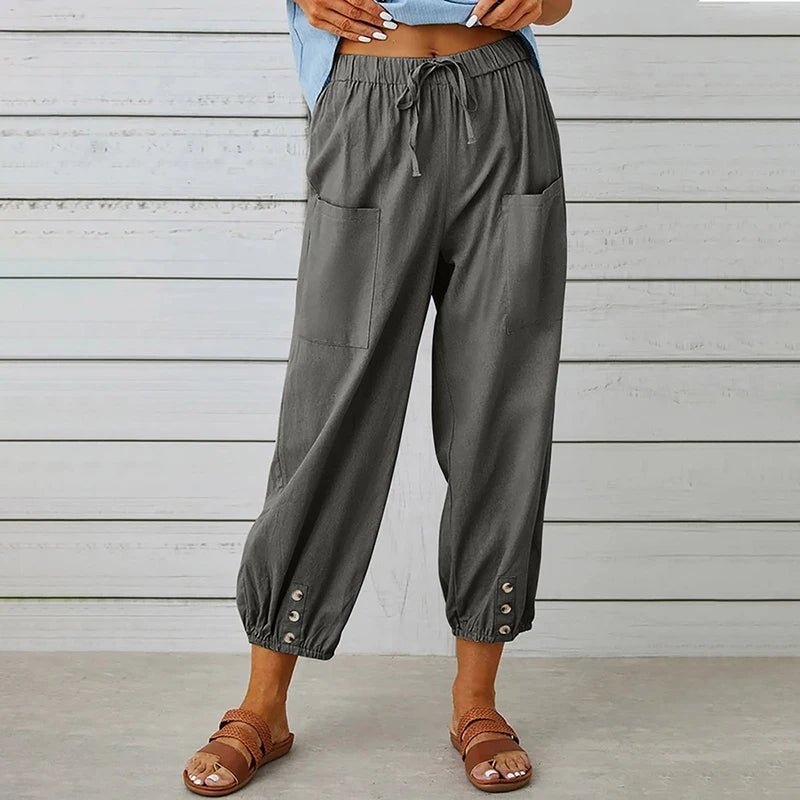 Women Cotton Linen Pants 2023 Autumn Solid Color Elastic Waist Loose Straight Trousers Female Harajuku High Waist Wide Leg Pants - Chrissy's Eye
