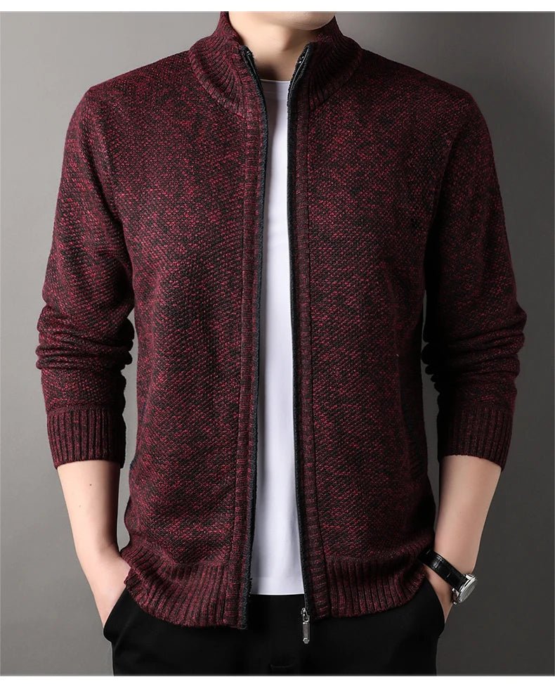 Men's Stand-up Collar Knit Sweater Autumn Winter New Cardigan Tops Korean Slim Solid Color Sweatercoat Jacket - Chrissy's Eye