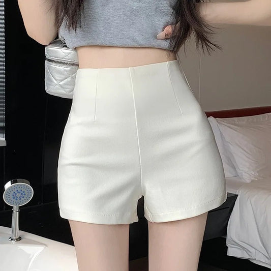 White shorts for women in summer, tight fit, high waist, slimming and anti glare, A-line hot pants for outerwear - Chrissy's Eye