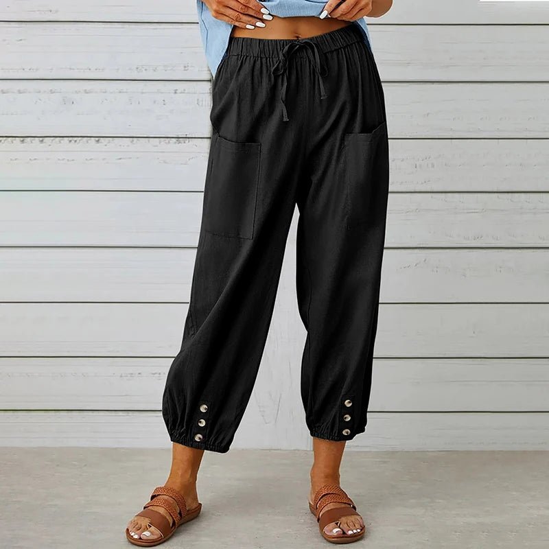 Women Cotton Linen Pants 2023 Autumn Solid Color Elastic Waist Loose Straight Trousers Female Harajuku High Waist Wide Leg Pants - Chrissy's Eye