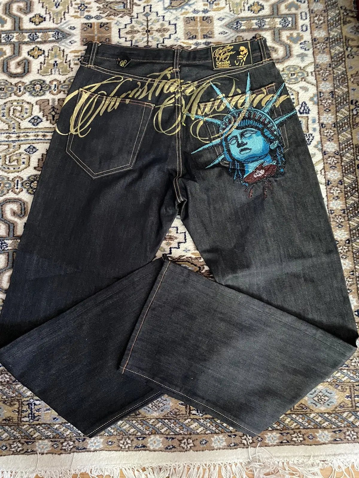 Y2k 2000s Statue of Liberty Diamonds Denim Pants Women Casual High Waist Straight Wide Leg Jeans Harajuku Vintage Women Clothing - Chrissy's Eye