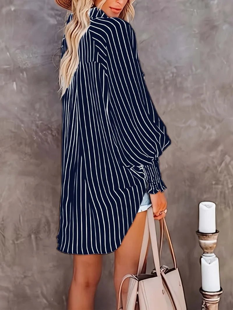 Plus Size 1XL-5XL Women's Button Down, long Sleeved Shirt, V-neck Striped Breathable blouse - Chrissy's Eye