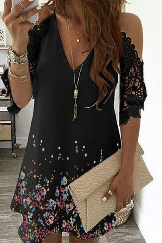Plus Size Sexy Off Shoulder Dress Women Vintage Floral Lace Half Sleeve Mini Dresses Casual Sling V Neck Beach Party Dresses - Chrissy's Eye