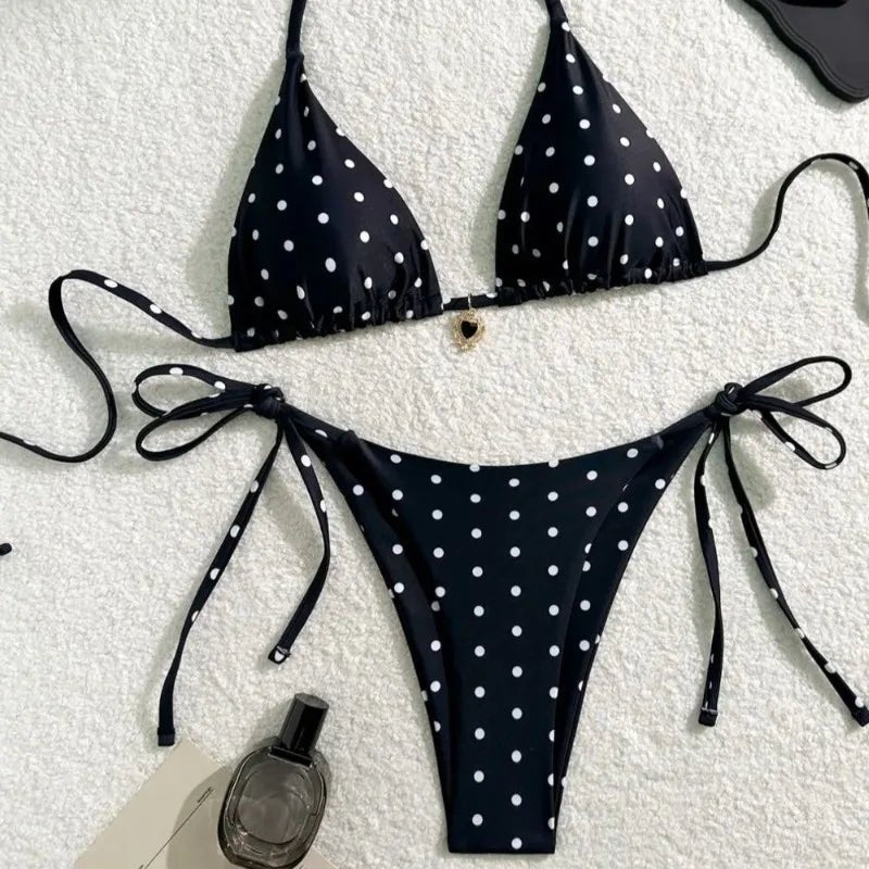 Sexy Bikini Set Black White Polka Dot 2 Piece Swimsuit for Women American Style Beach Bikini - Chrissy's Eye