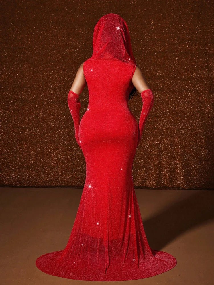 Plus Size Hat Sexy Waistband Hot Gold Fish Tail Swing Long Solid Colour Fishtail Slim Package Hip Dress Hooded - Chrissy's Eye