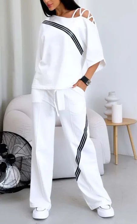 Spring Summer Women Fashion Two Pieces Sets 2025 New Off-the-shoulder Loose Short Sleeve Top And Pants Suits Outfits Clothing - Chrissy's Eye
