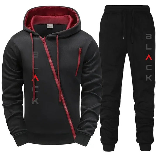 2025 Hot Sale Mens Tracksuit Hoodie Sweatpants Black Letter Print Zipper Jacket Jogger Pants Autumn Winter Casual Fashion Outfit - Chrissy's Eye