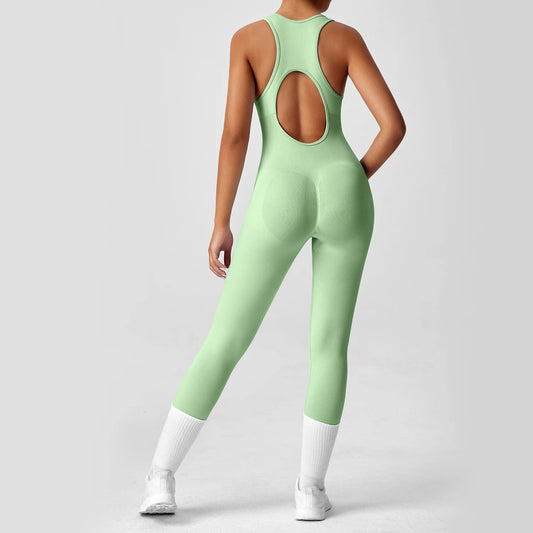 Seamless Peach Booty One-Piece Yoga Bodysuit - V-Back Tummy Control Gym Outfit for Women - Sexy Workout Jumpsuit Fitness Bodycon - Chrissy's Eye