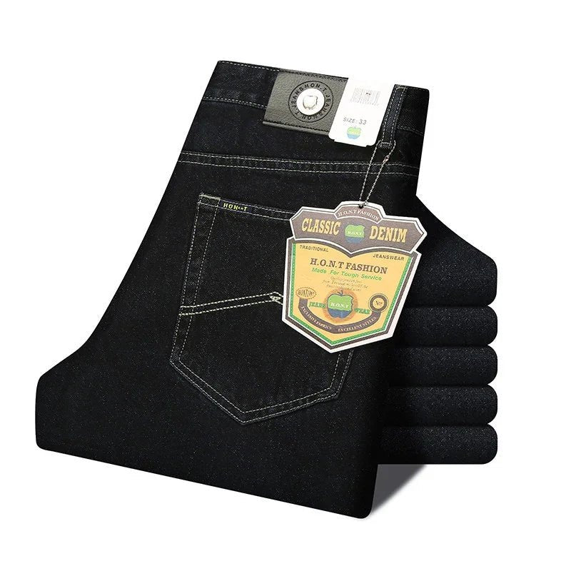 Men Business Jeans Classic Spring Autumn Male Cotton Straight Stretch Brand Denim Pants Summer Overalls Slim Fit Trousers 2021 - Chrissy's Eye