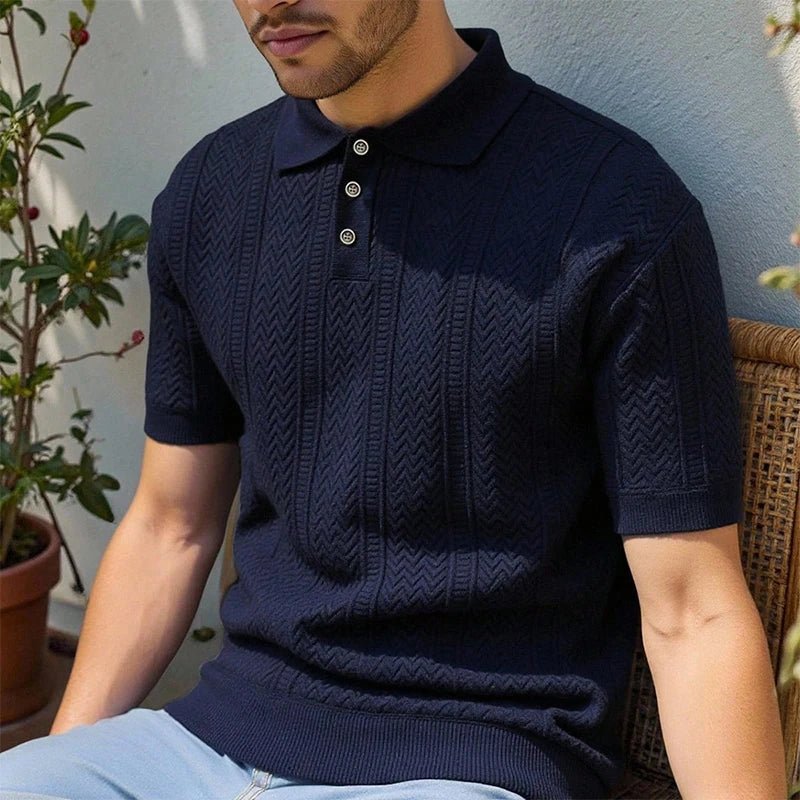 Mens Knit Polo Shirts Short Sleeve Textured Polo Shirt Casual Business Collared Button Shirts - Chrissy's Eye