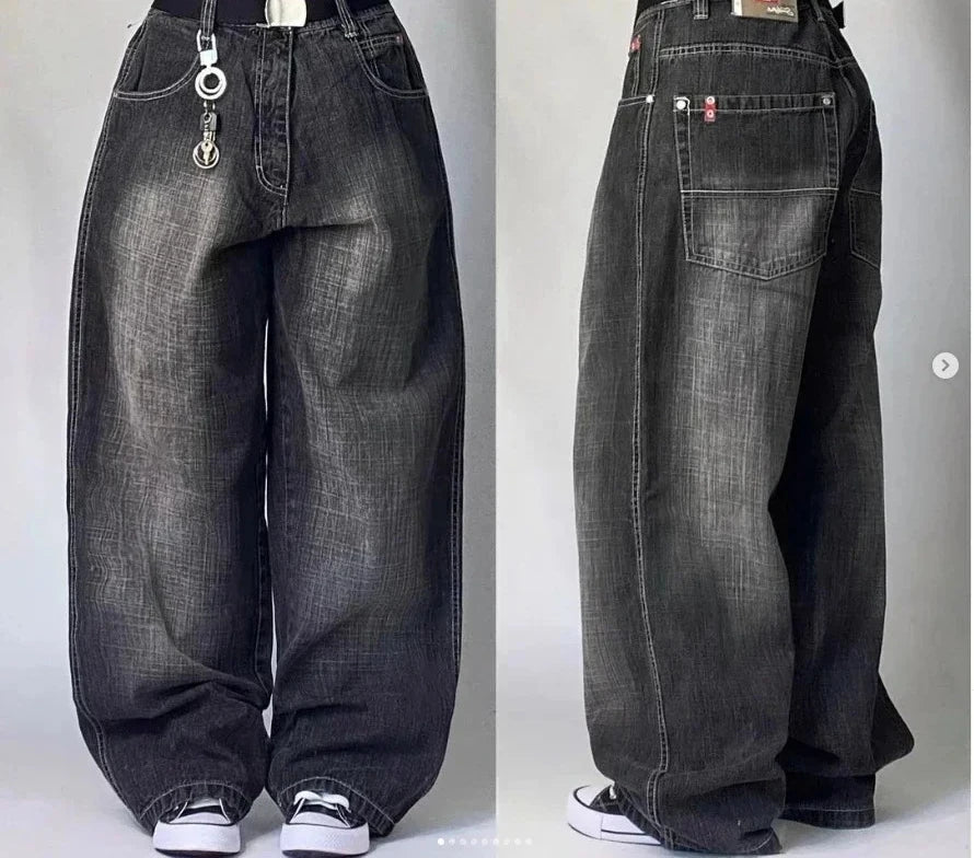 Street Fashion Trend Skull Embroidered Jeans Women Harajuku Y2K New Hip Hop Joker Straight Wide-leg Pants Couple Casual Jeans - Chrissy's Eye