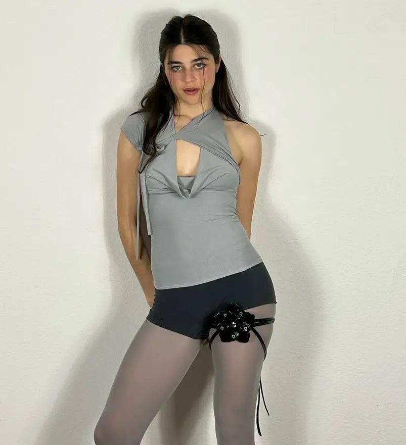 Summer Women Solid Lace Up Sexy T-shirts Chic Halter Backless Sleeveless Tank Tops Female Y2K Elasticity Cropped Young Girl Top - Chrissy's Eye