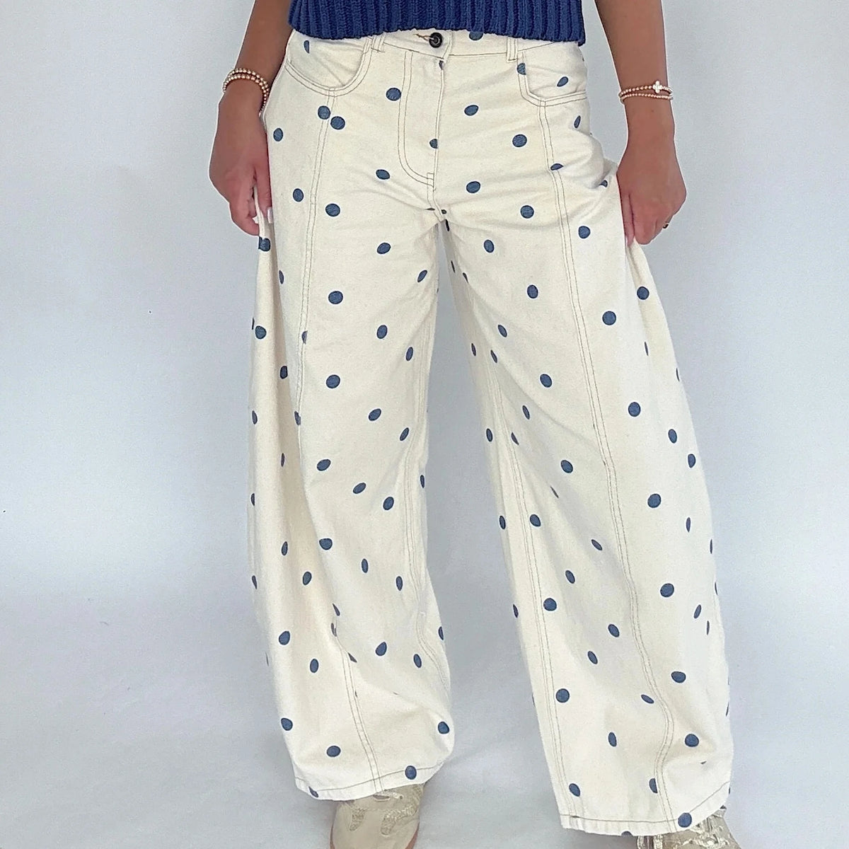 Fashion Women Barrel Jeans Dot Print Loose Denim Pants Spring Casual Baggy Trousers Fashion Wide-Leg Pants - Chrissy's Eye