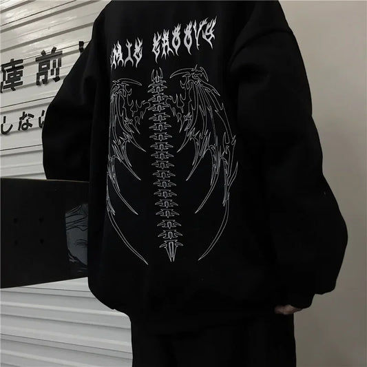 Mens Loose Tracksuit Casual Printing Sweatshirt High Quality Hot Sales Versatile Pullover Trend Black White Street Tops Clothing - Chrissy's Eye
