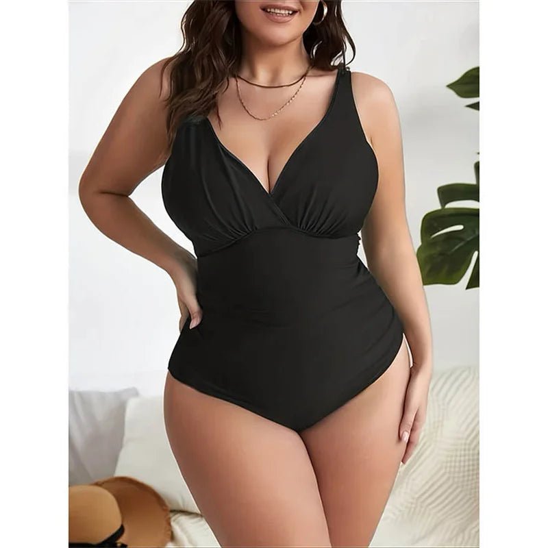 One Piece Women's Swimsuit 2025 Female Trend Plus Size Bathing Suit Tummy Control Solid V-neck Sexy Swimwear - Chrissy's Eye