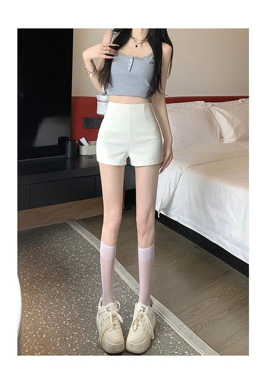 White shorts for women in summer, tight fit, high waist, slimming and anti glare, A-line hot pants for outerwear - Chrissy's Eye