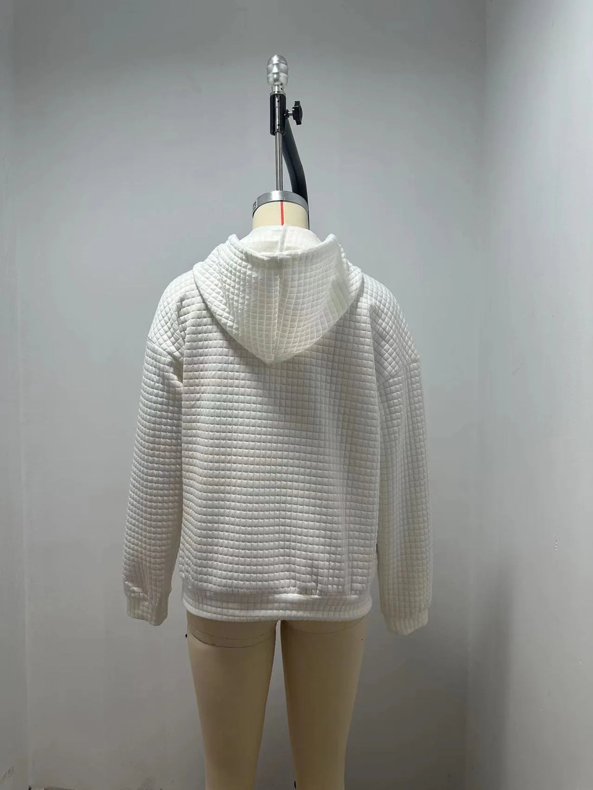 Women's hooded sweatshirt spring and autumn style waffle fashion beautiful solid color hooded drawstring loose sweatshirt - Chrissy's Eye