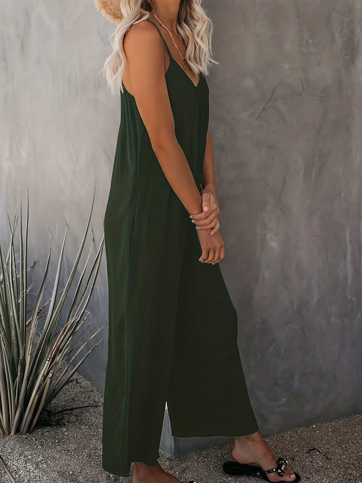 Plus Size Women's 2025 Summer Jumpsuit - Sleeveless Wide Leg Romper with Side Pockets, Casual One Piece Outfit - Chrissy's Eye