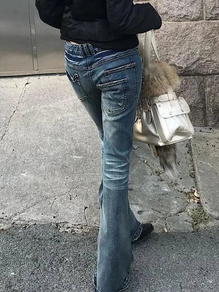 Y2k Aesthetic Women Zipper Denim Pant Spring High Waist Vintage Hollow Out Hole Harajuku Pants Streetwear Grunge Flared Trousers - Chrissy's Eye