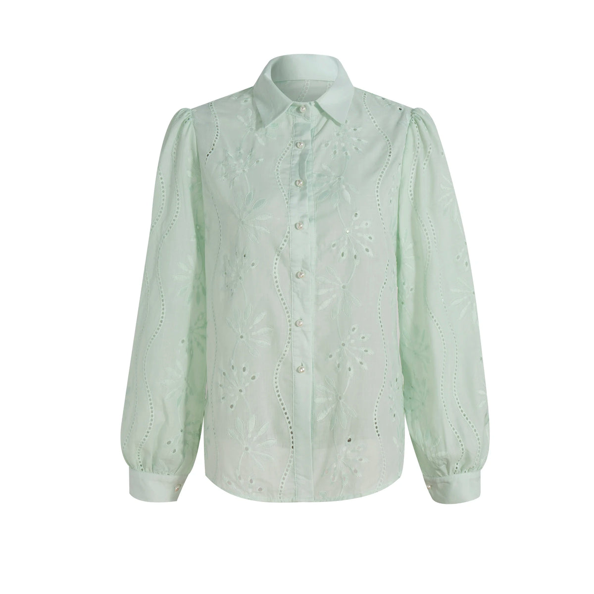 Women's Blouse Spring Summer White Eyelet Embroidery Puff Long Sleeve Valentine's Day Elegant Romantic Casual Vacation Top - Chrissy's Eye