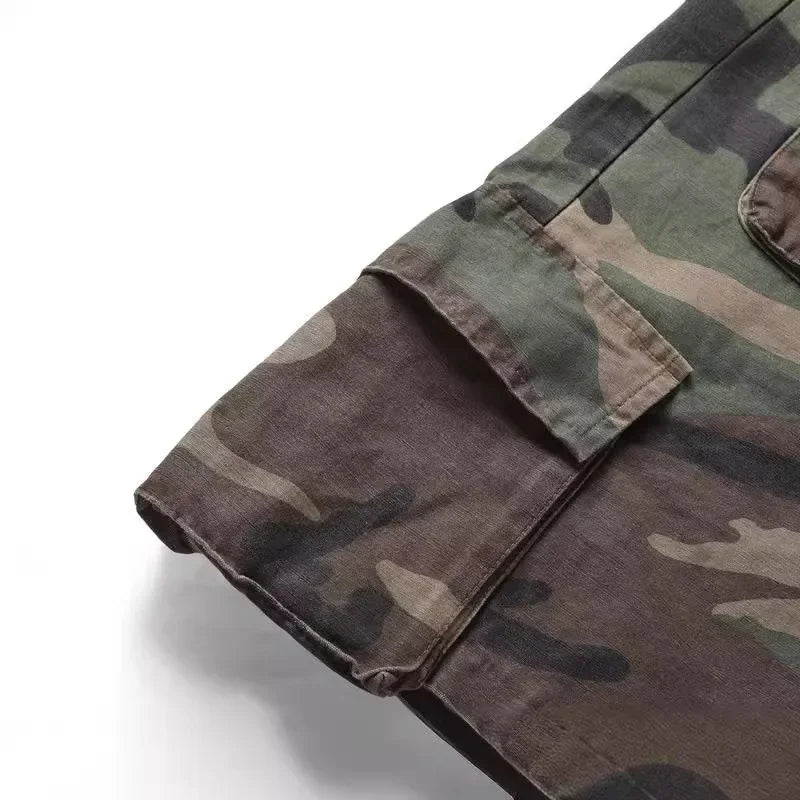 Summer New Fashion Men's Multi Pocket Camouflage Drawstring Jeans Knee Length Shorts Casual Trendy Loose Denim Cargo Shorts Male - Chrissy's Eye