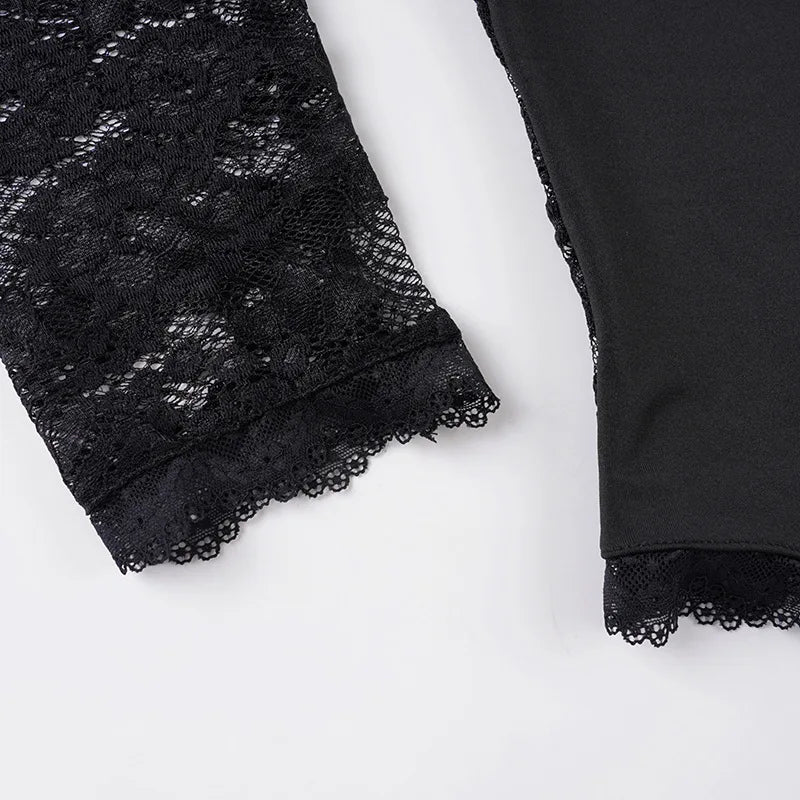 SsTss Solid Slim Sheer Lace Top for Women Fashion Hollow Out Long Sleeve Square Neck Slim Stretch Basic Crop T Shirt for Dating - Chrissy's Eye