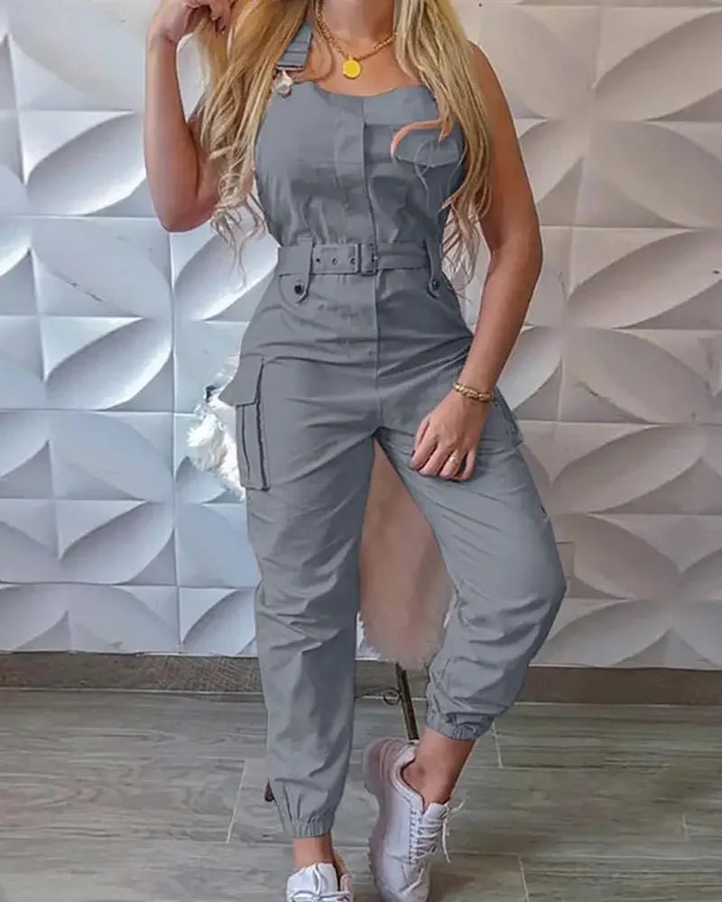 Fashion Strap Jumpsuit Women Loose Dungarees Long Rompers Summer Solid Pockets Cargo Pants Female Casual Work Out Playsuits - Chrissy's Eye