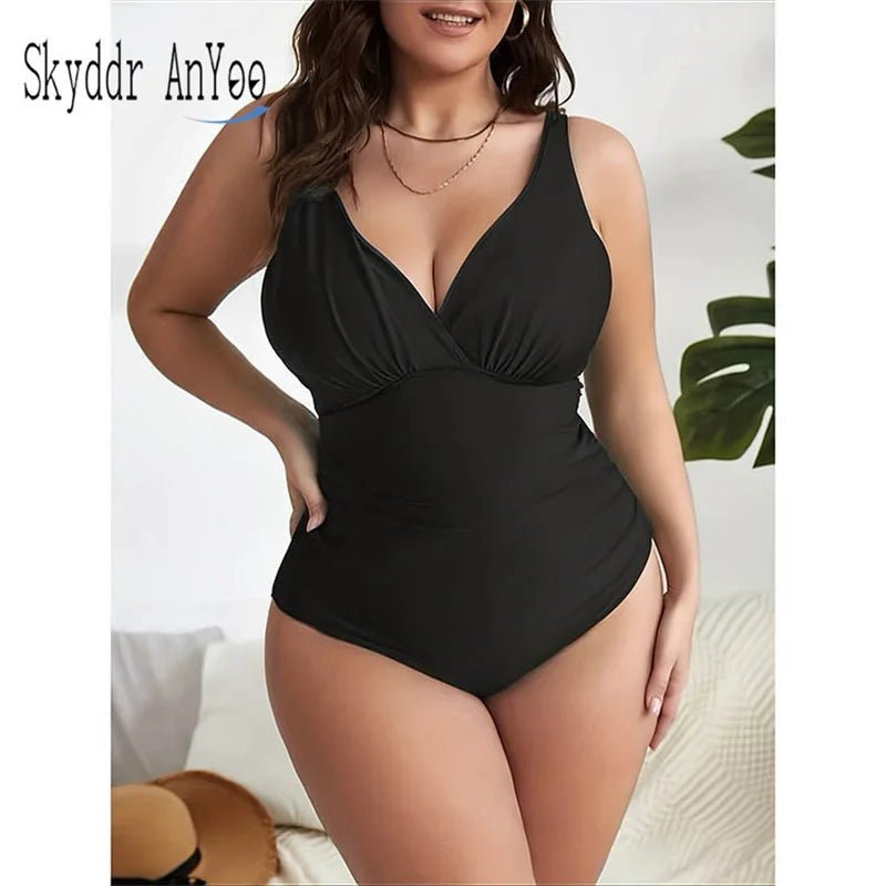 One Piece Women's Swimsuit 2025 Female Trend Plus Size Bathing Suit Tummy Control Solid V-neck Sexy Swimwear - Chrissy's Eye