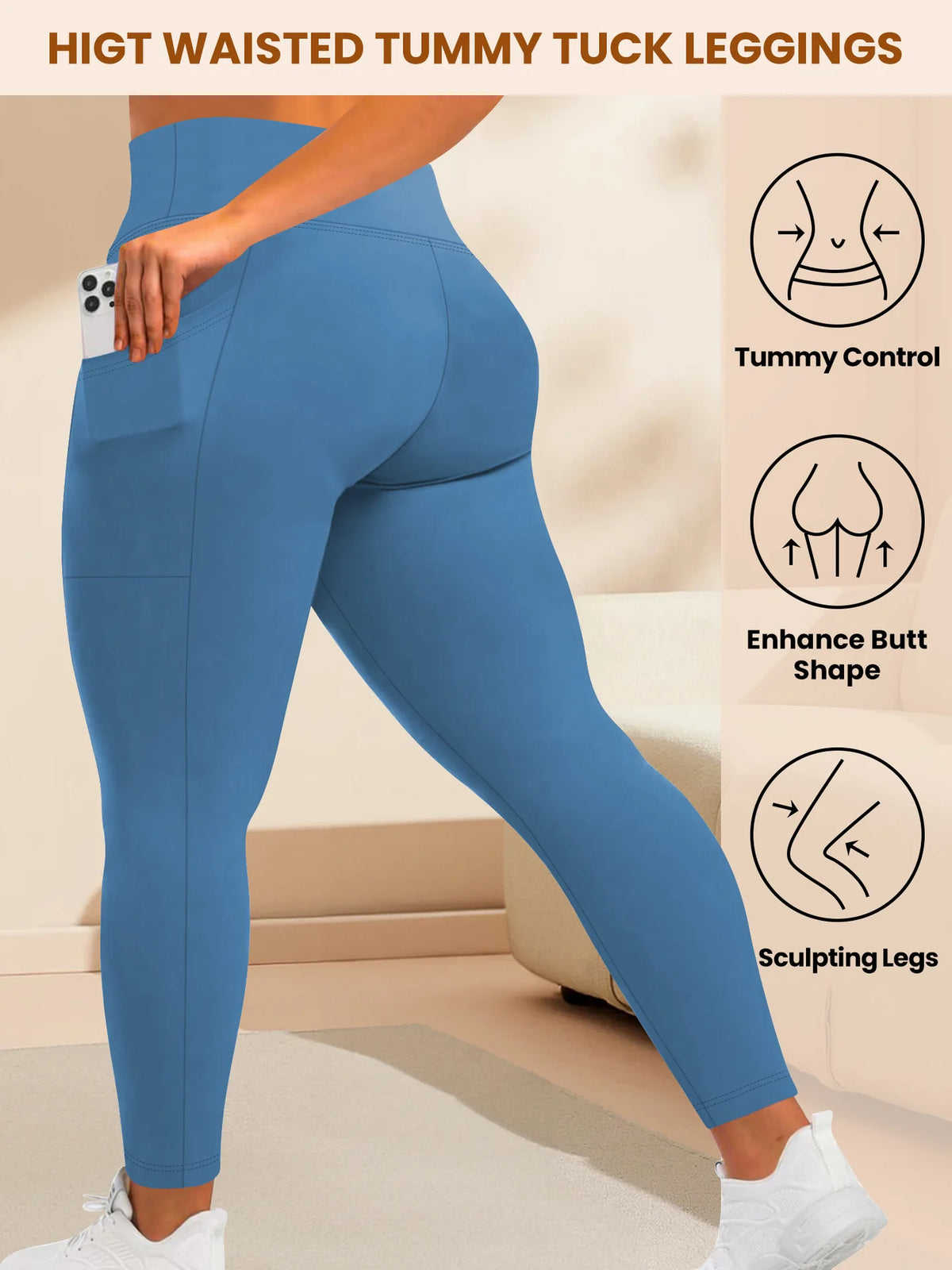 Women's High-Waisted Yoga Pants Plus Size Butt-Lifting Workout Leggings with Pockets Elastic Activewear for Gym & Running - Chrissy's Eye