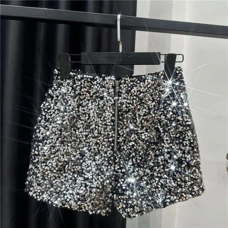 New Autumn Black Velvet Shorts Women Sequined Shiny Versatile Short Pants Clubwear Shorts Hot Pants High Street - Chrissy's Eye