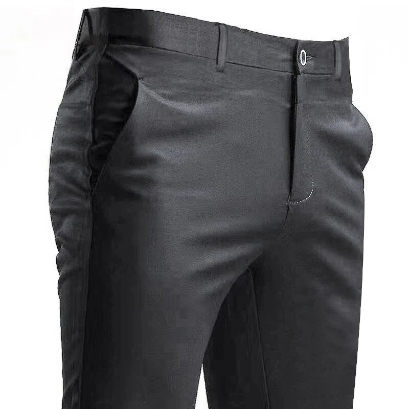 Men's Suit Pants Stretch Smart Casual Trousers Pocket Solid Color Straight Wearable Full Length Home Work Black Dress Pants - Chrissy's Eye