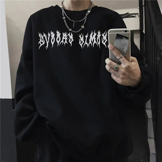 Mens Loose Tracksuit Casual Printing Sweatshirt High Quality Hot Sales Versatile Pullover Trend Black White Street Tops Clothing - Chrissy's Eye