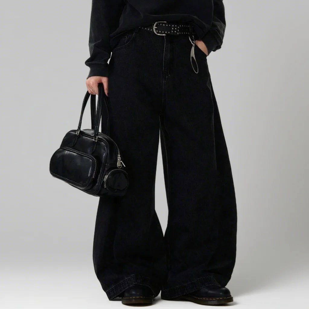 High Streets Spring Summer Men's Jeans American Baggy Wide Leg Curved Knife Denim Pants Loose Solid Color Male Trendy Trousers - Chrissy's Eye