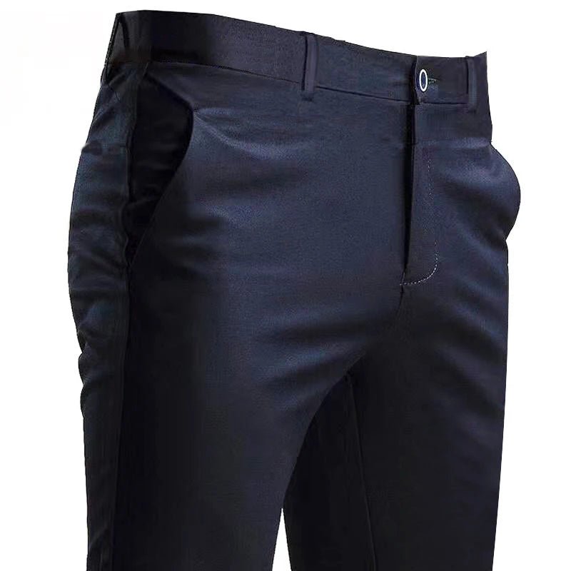 Men's Suit Pants Stretch Smart Casual Trousers Pocket Solid Color Straight Wearable Full Length Home Work Black Dress Pants - Chrissy's Eye