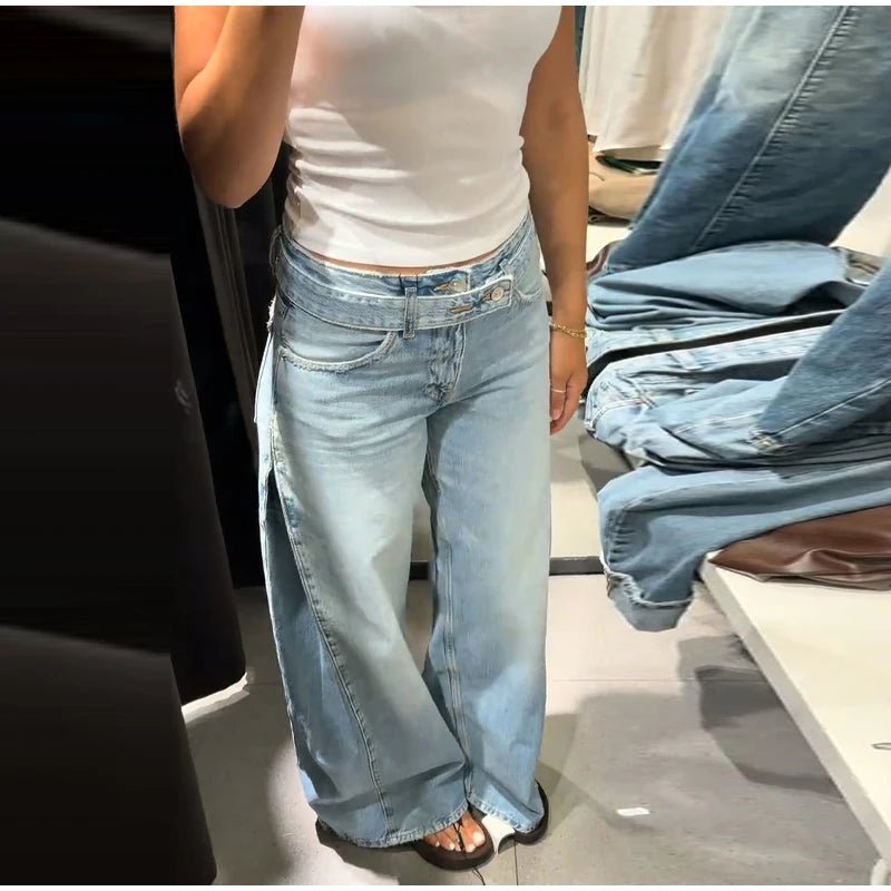 Low-Rise Raw Hem Rhinestone Star Cut-Out Jeans Baggy Wide Leg 2026 Summer Chic Women Denim Pants Causal Versatile Lady Bottoms - Chrissy's Eye