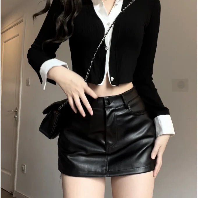 Black PU Leather High Waist Flattering Skirt - Chrissy's Eye