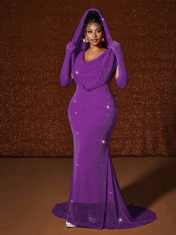 Plus Size Hat Sexy Waistband Hot Gold Fish Tail Swing Long Solid Colour Fishtail Slim Package Hip Dress Hooded - Chrissy's Eye