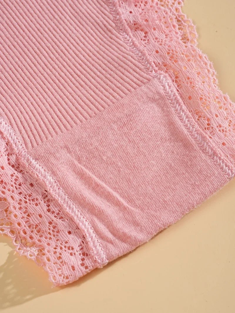 8PCS Women's Cotton Fabric Panties Sexy Lace Bowknot Solid Color Bikini Underpants Fashion Double Straps Comfortable Underwear - Chrissy's Eye