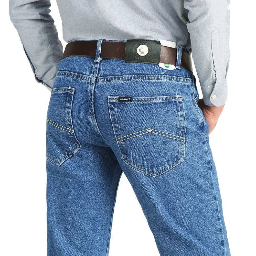 Men Business Jeans Classic Spring Autumn Male Cotton Straight Stretch Brand Denim Pants Summer Overalls Slim Fit Trousers 2021 - Chrissy's Eye