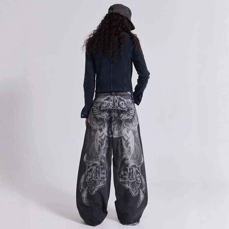 Hip Hop American Y2K Women Jeans High Street Vintage Gothic Print Fashion Casual Couple Wide-leg Pants Unisex Punk Work Pants - Chrissy's Eye