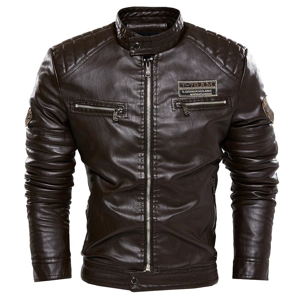 Men's Slim-Fit Faux-Leather Zip-Up Jacket - Chrissy's Eye